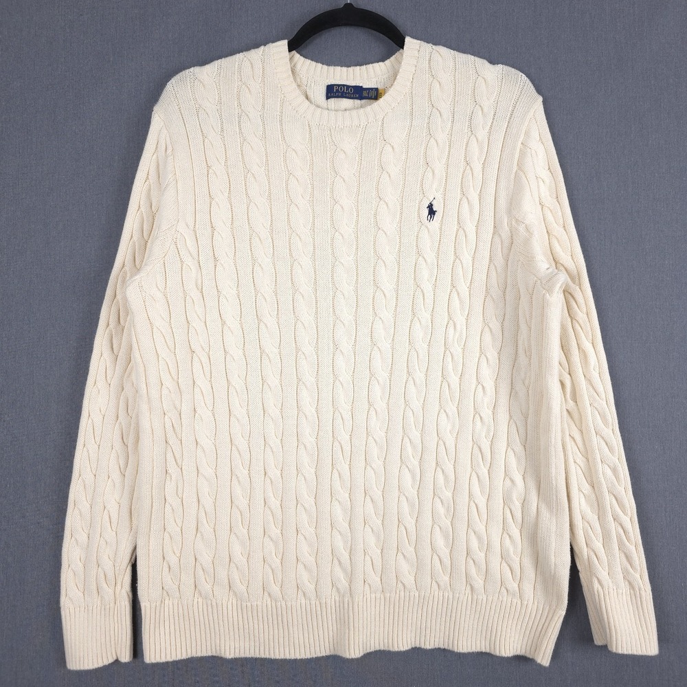 Polo Ralph Lauren Cable Knit‎ Sweater Mens 2XLT Beige Long Sleeve Crew Pullover